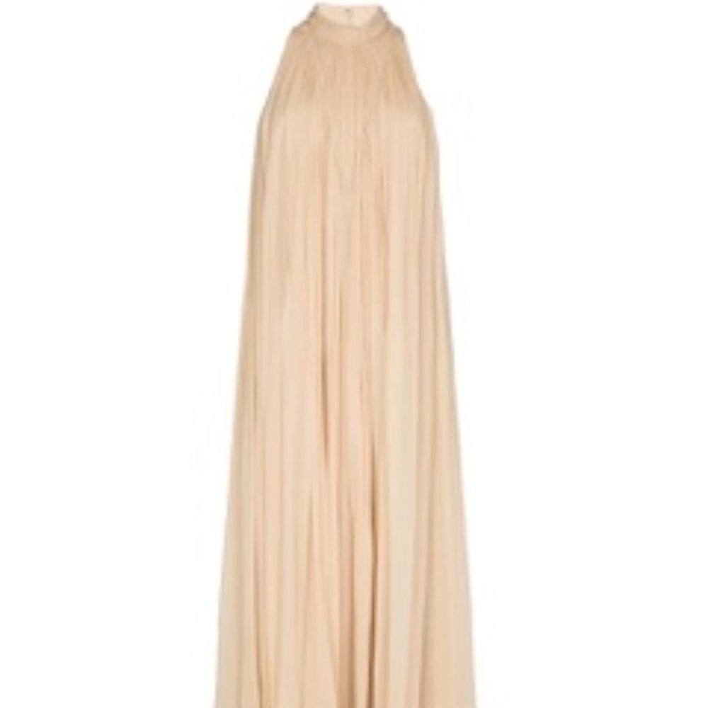 Chloe Halter-neck Pleated Maxi Gauze Dress